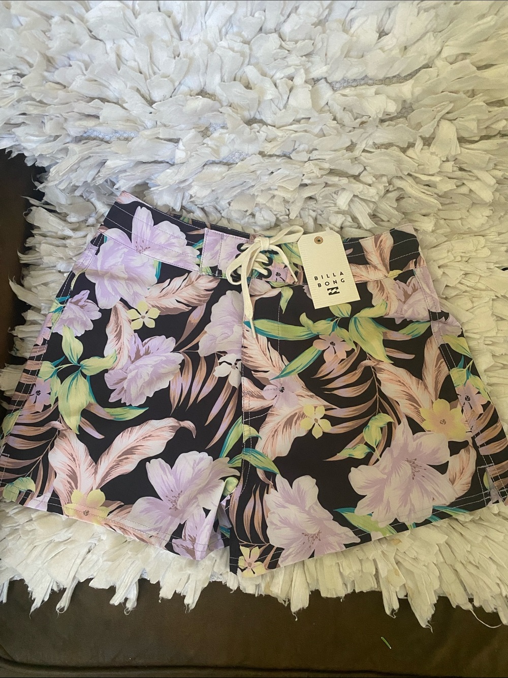 Billabong Floral Board Shorts in Black with Lilac & Mint Accents NWT sz S